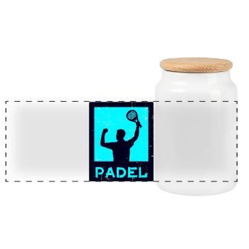 Tennis Padel Player Padel Coach Racket - Panoramic Cookie Jar with Wooden Lid - white - Front
