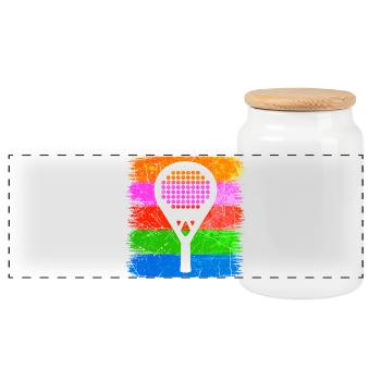 Schläger Sportart Padelspiel Tennis Aufschlag - Panorama Keksdose mit Holzdeckel - Weiß - Vorne
