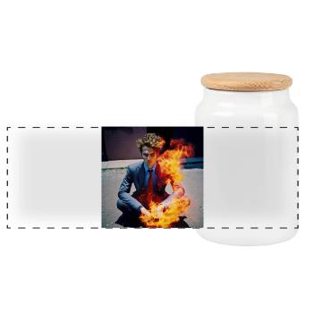 Burning Man 01 - Panoramic Cookie Jar with Wooden Lid - white - Front