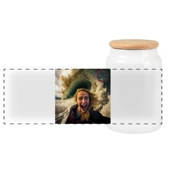 Stefie Selfie Addict Certified - Panoramic Cookie Jar with Wooden Lid - white - Front