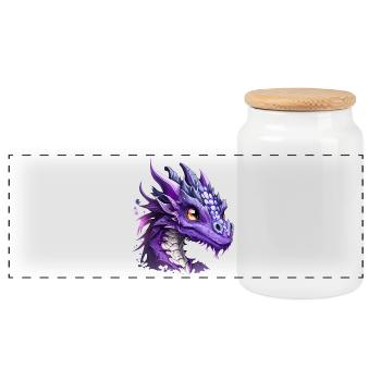 Dragon violet Kawaii - Boîte à biscuits avec couvercle en bois - blanc - Devant