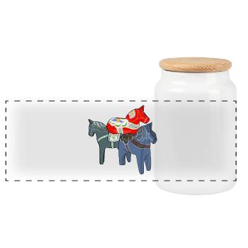 Dala Horses - Panoramic Cookie Jar with Wooden Lid - white - Front