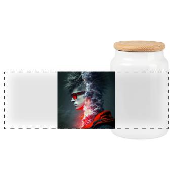 Portrait elektrik 03 - Panoramic Cookie Jar with Wooden Lid - white - Front