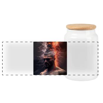 Portrait elektrik 11 -  Foudre Éruptive - Boîte à biscuits avec couvercle en bois - blanc - Devant