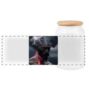 Portrait elektrik 09 - Panoramic Cookie Jar with Wooden Lid - white - Front