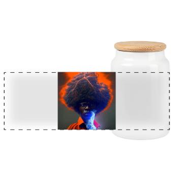 elektrik portrait - Afro Lightning and Lightning - Panoramic Cookie Jar with Wooden Lid - white - Front
