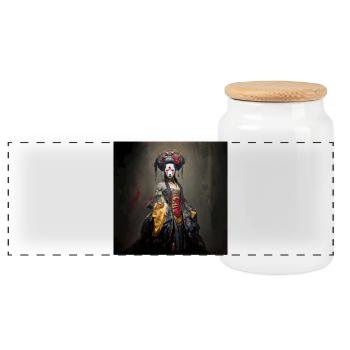 Geisha Zombie 01 - Panorama Keksdose mit Holzdeckel - Weiß - Vorne