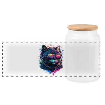 Cool cat - Panoramic Cookie Jar with Wooden Lid - white - Front