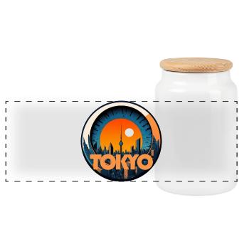 Badge Tokyo Coucher Soleil - Boîte à biscuits avec couvercle en bois - blanc - Devant