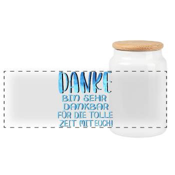 Abschiedsgeschenke für Kollegen - LETZTER TAG - Panorama Keksdose mit Holzdeckel - Weiß - Vorne