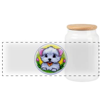 Dog puppy - Panoramic Cookie Jar with Wooden Lid - white - Front
