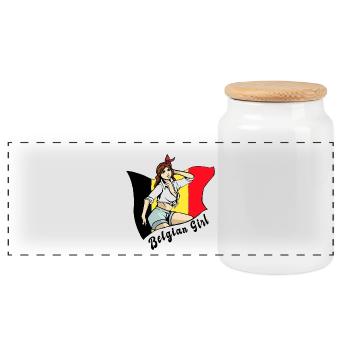 Belgien Mädchen Flaggen Design - Panorama Keksdose mit Holzdeckel - Weiß - Vorne