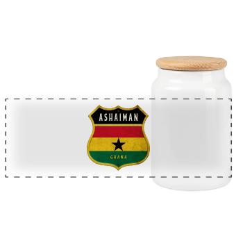 Ashaiman Ghana coat of arms flag design - Panoramic Cookie Jar with Wooden Lid - white - Front