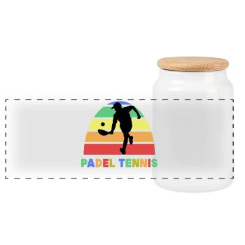 Sport Padel Tennis Leisure Balls Rackets - Panoramic Cookie Jar with Wooden Lid - white - Front