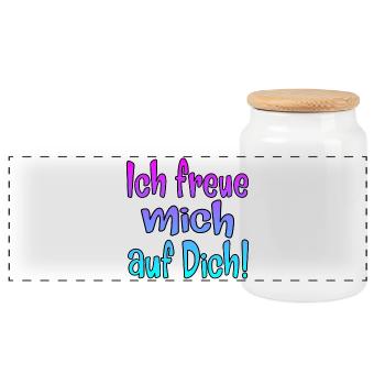 Ich freue mich auf Dich - SPRÜCHE - Panorama Keksdose mit Holzdeckel - Weiß - Vorne