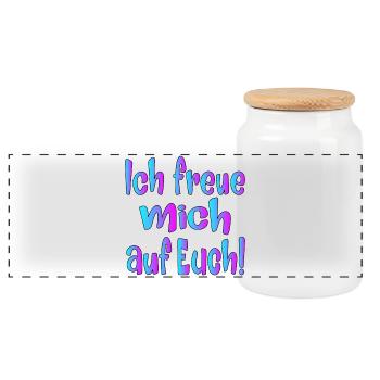 Ich freue mich auf EUCH - SPRÜCHE - Panorama Keksdose mit Holzdeckel - Weiß - Vorne