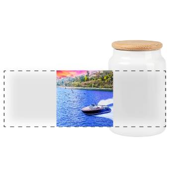 natural view - Panoramic Cookie Jar with Wooden Lid - white - Front