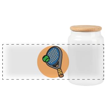 Balls Racket Sport Player Leisure Padel - Panoramic Cookie Jar with Wooden Lid - white - Front