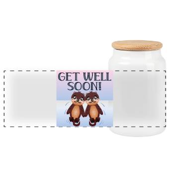 Get Well Soon Wishes - Sea Otter - ANIMAL - Panoramic Cookie Jar with Wooden Lid - white - Front