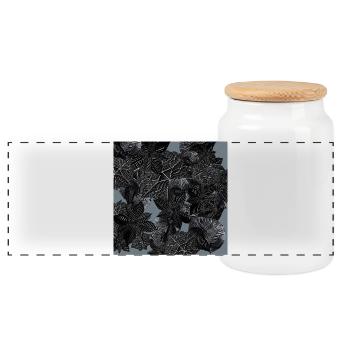 Feuilles monochromes sur fond bleu - Boîte à biscuits avec couvercle en bois - blanc - Devant