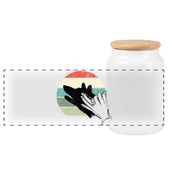 Retro Sunset Hand Silhouette - Panorama Keksdose mit Holzdeckel - Weiß - Vorne