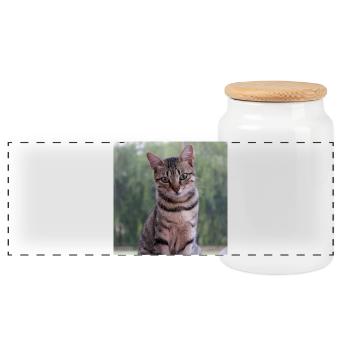 Katze Kätzchen Poster quadratisch Katzenposter - Panorama Keksdose mit Holzdeckel - Weiß - Vorne