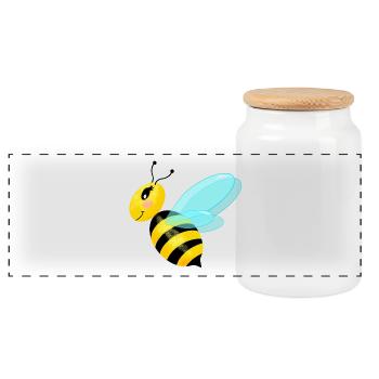 Flying graceful bee - Panoramic Cookie Jar with Wooden Lid - white - Front