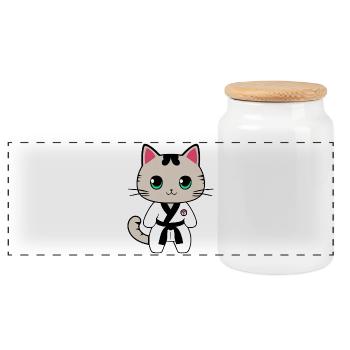 Chatons de karaté - Boîte à biscuits avec couvercle en bois - blanc - Devant