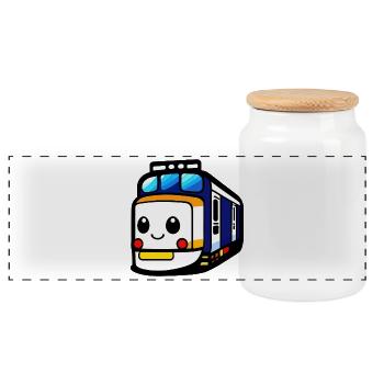 Locomotive, train, railway - Panoramic Cookie Jar with Wooden Lid - white - Front
