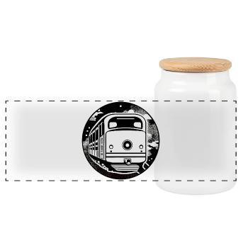 Locomotive, train, railway - Panoramic Cookie Jar with Wooden Lid - white - Front