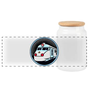 Train, locomotive, railway - Panoramic Cookie Jar with Wooden Lid - white - Front