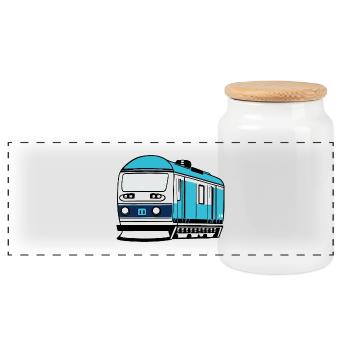 Locomotive, train, railway - Panoramic Cookie Jar with Wooden Lid - white - Front