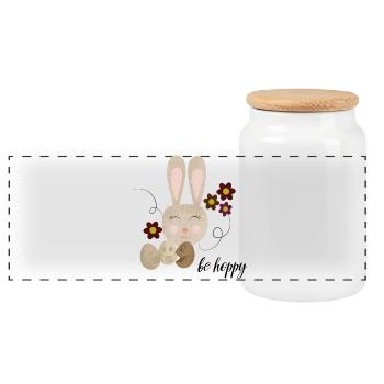 Design de lapin de Pâques Be Hoppy Cute - Boîte à biscuits avec couvercle en bois - blanc - Devant