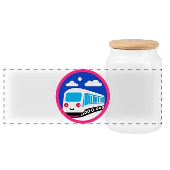 Locomotive, train, railway - Panoramic Cookie Jar with Wooden Lid - white - Front