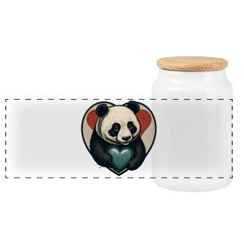 Panda Heart Embrace - Panoramic Cookie Jar with Wooden Lid - white - Front