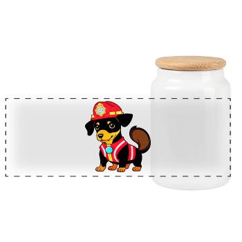 Dachshund en tant que pompier - Boîte à biscuits avec couvercle en bois - blanc - Devant