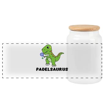 Dinosaurier Schläger Bälle Spruch Sport Padel - Panorama Keksdose mit Holzdeckel - Weiß - Vorne