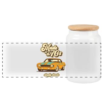 Design des années 70 - Boîte à biscuits avec couvercle en bois - blanc - Devant
