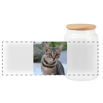 Katze Kätzchen Poster quadratisch Katzenposter - Panorama Keksdose mit Holzdeckel - Weiß - Vorne