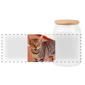 Katze Kätzchen Poster quadratisch Katzenposter - Panorama Keksdose mit Holzdeckel - Weiß - Vorne