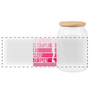 Life is easy burpees design - Panoramic Cookie Jar with Wooden Lid - white - Front