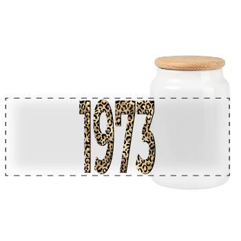 Anniversaire 1973 Imprimé léopard - Boîte à biscuits avec couvercle en bois - blanc - Devant