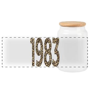 Number 1983 - Leopard Print - Birthday - Panoramic Cookie Jar with Wooden Lid - white - Front