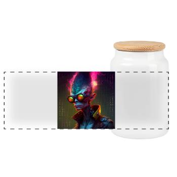 Funky alien 01 - Panorama Keksdose mit Holzdeckel - Weiß - Vorne