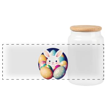 Easter bunny with Easter eggs - Panoramic Cookie Jar with Wooden Lid - white - Front