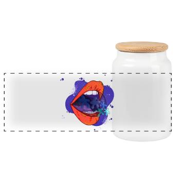 Mouth flowers - Panoramic Cookie Jar with Wooden Lid - white - Front