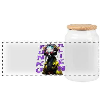Funky Alien 02 - Panorama Keksdose mit Holzdeckel - Weiß - Vorne