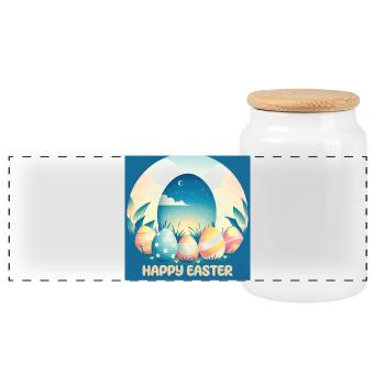 Happy Easter, Easter Egg - Panoramic Cookie Jar with Wooden Lid - white - Front