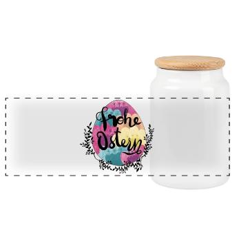 Easter Egg Flowers Happy Easter - Panoramic Cookie Jar with Wooden Lid - white - Front