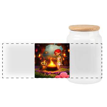 The Amazing Adventures of the Fairy and the Owl of - Panoramic Cookie Jar with Wooden Lid - white - Front